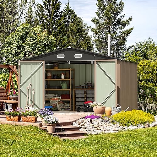 Miniatura 2 de Homall Cobertizo de almacenamiento para exteriores, cobertizos de jardín de metal de 8 x 10 pies y casa de almacenamiento al aire libre con puerta