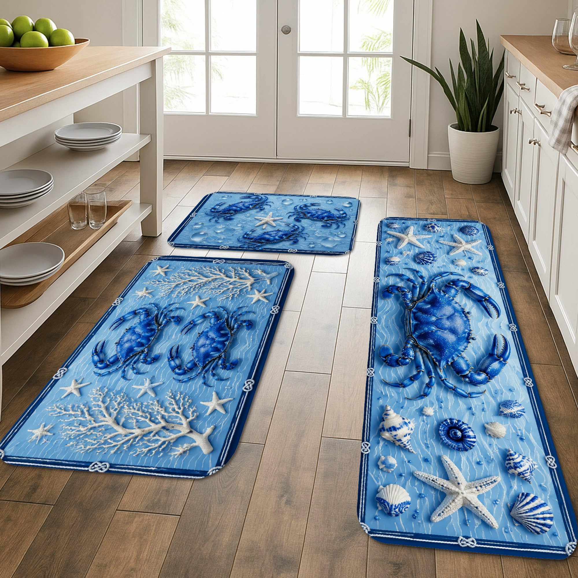 Tapis de cuisine lot de 3 au motif océan lavables et doux pour le sol de votre maison