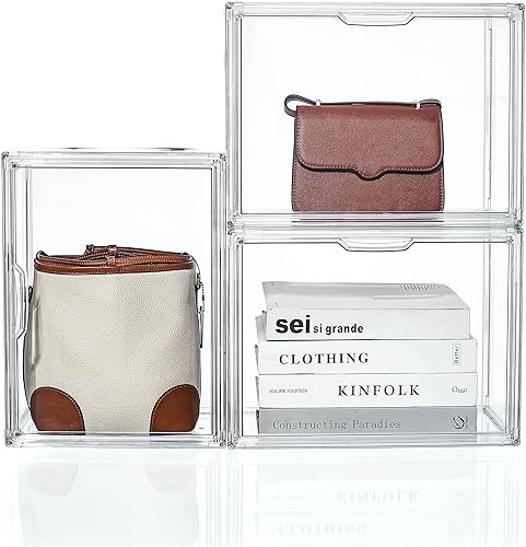 Miniatura 6 de Organizador de almacenamiento de bolsos y bolsos para armario, vitrina de acrílico transparente para coleccionables, paquete de 4 cajas de