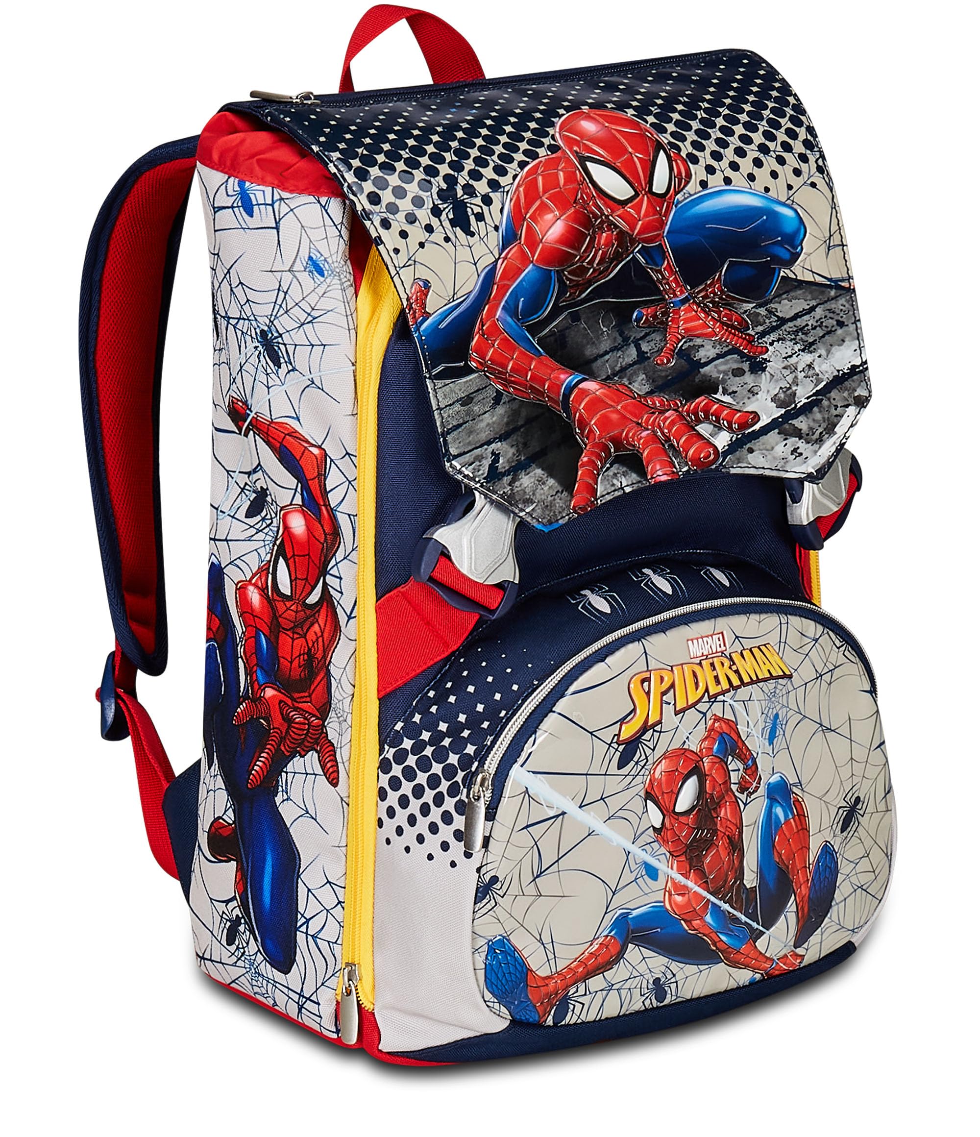 Seven Zaino Scuola Estensibile DISNEY - SPIDER-MAN WEBBED WONDER, Blu Rosso - Zaino Doppio Scomparto Sdoppiabile Tramite Zip e Con Tasca Porta Borraccia, Zaino Bambino - Marvel Merchandising