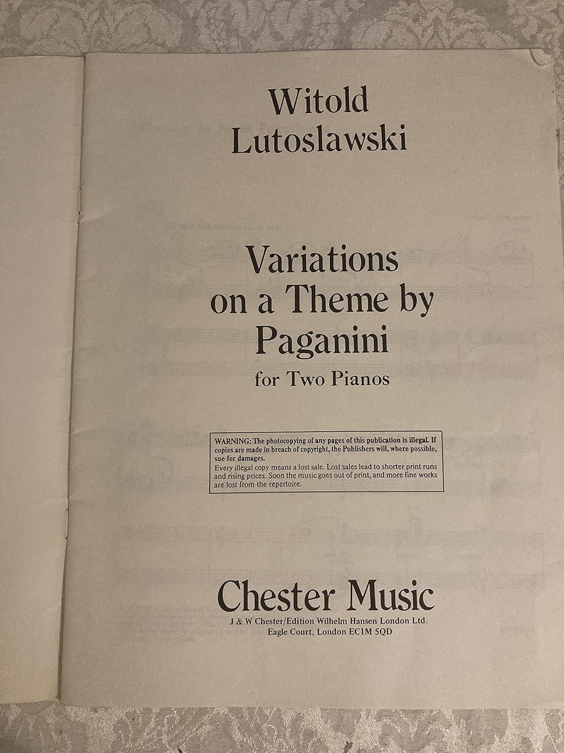 PAGANINI VARIATIONS FOR TWO PIANOS      Sheet music – January 1, 1972