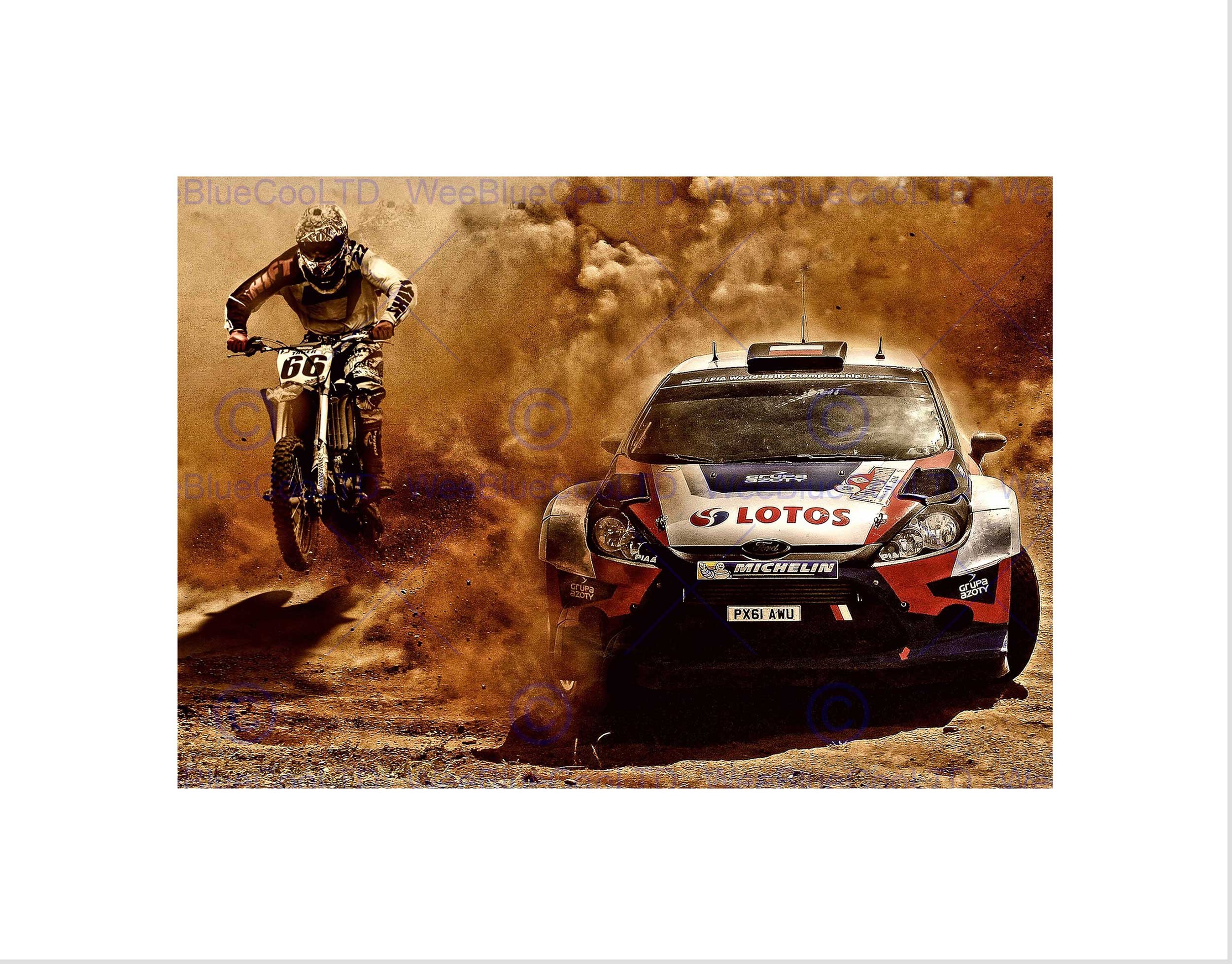Wee Blue Coo Sport Motocross Bike Rally Car Dirt Race Wall Art Print