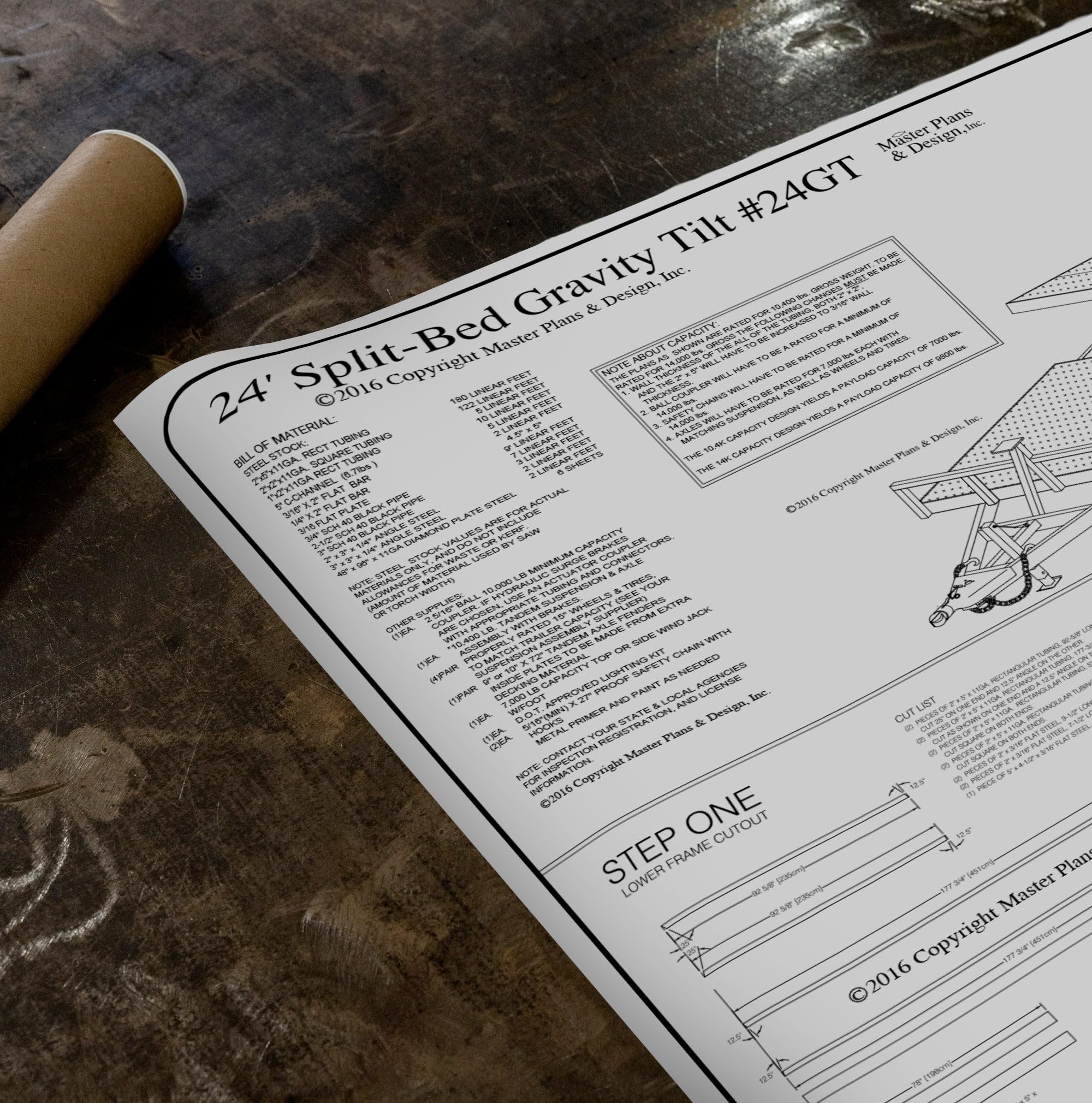 The Trailer Parts Outlet 24GT - Master Plan - 24' 10.4K or 14K Gravity Tilt Car Hauler w/Blueprint Paper - Engineer Approved