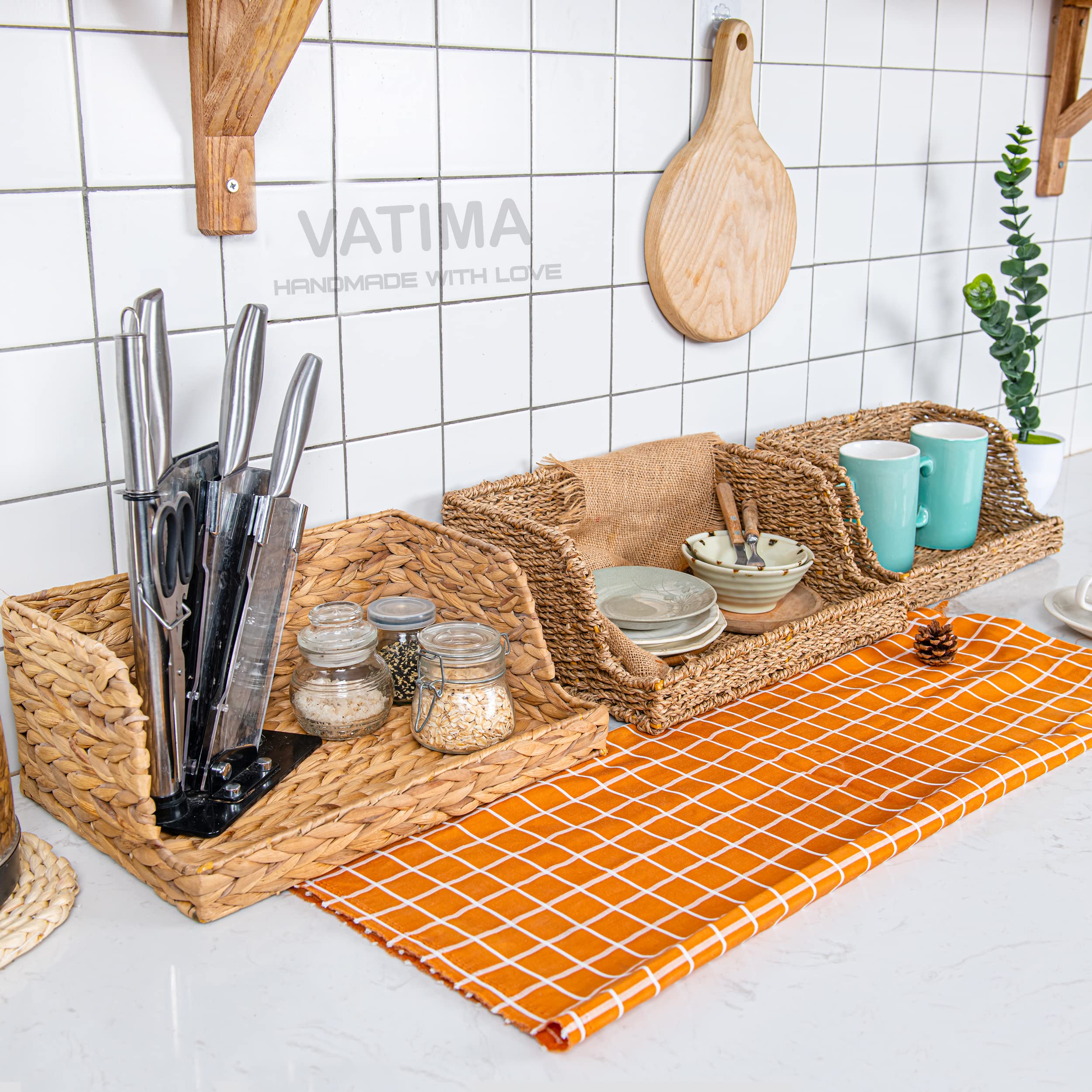 VATIMA Wasserhyazinthe Aufbewahrungskörbe mit großer offener Vorderseite für Küche, dekorativ für Wohnzimmer, 34 x 24,1 x 14 cm, 2 Stück