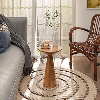 COZAYH Round Pedestal End Table Walnut - Farmhouse Rustic Wood Plant Stand, Martini Drink Side Table for Small Spaces