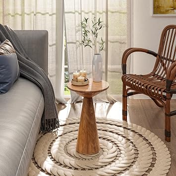 Rustic Farmhouse Round Pedestal End Table, Wooden Martini Side Table, Small Plant Stand, Walnut