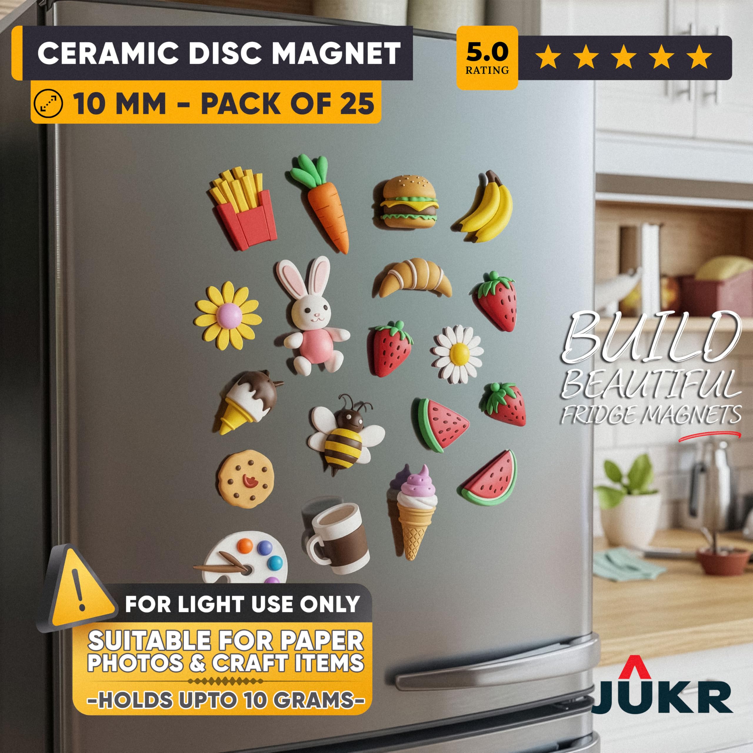 JUKR Round Disc Small Magnets Set for Boards, Art and Crafts Work, Home Improvement, Decorative Fridge Stickers & DIY School Hobby Projects, Office Boards (10 mm Diameter, 3 mm Thickness, Pack of 25) 2