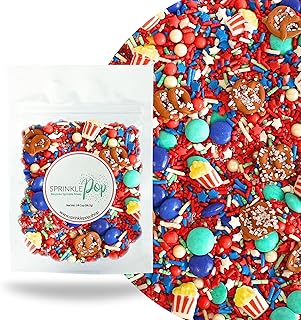 Sprinkle Pop Fairground Faves Sprinkle Mix| Red Blue White Mint Sprinkles with Pretez & Popcorn Royal Icing| 4th July Sprinkles Made in USA for Decorating Cake Cupcakes Cookies Ice Cream, 2oz