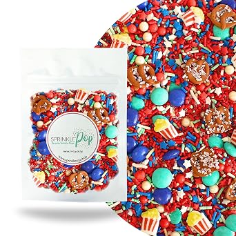 Sprinkle Pop Fairground Faves Sprinkle Mix| Red Blue White Mint Sprinkles with Pretez & Popcorn Royal Icing| 4th July Sprinkles Made in USA for Decorating Cake Cupcakes Cookies Ice Cream, 2oz