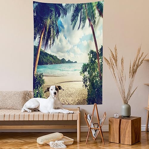 Miniatura 2 de Ambesonne Tapiz de palmera, impresión de imagen de atardecer tropical, estilo vintage, playa de verano, para colgar en la pared para dormitorio,