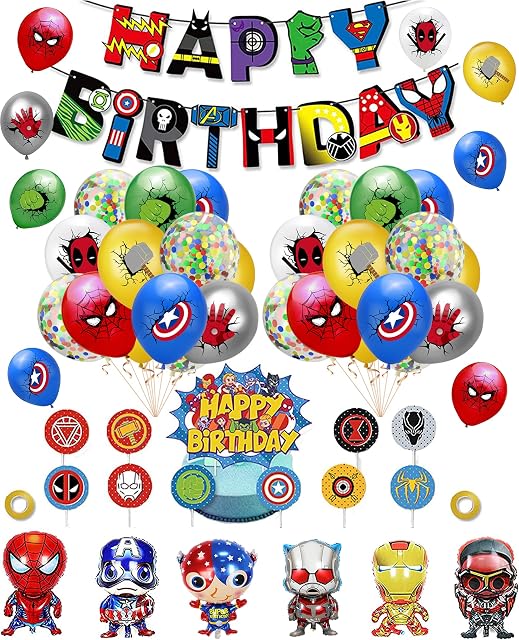 Party Supplies Superhero Cake Topper Avengers Birthday Decorations Marvel Balloons Superhero Birthday Cake Decorations Avengers Birthday Banner Marvel Party Decorations Superhero Foil Balloons