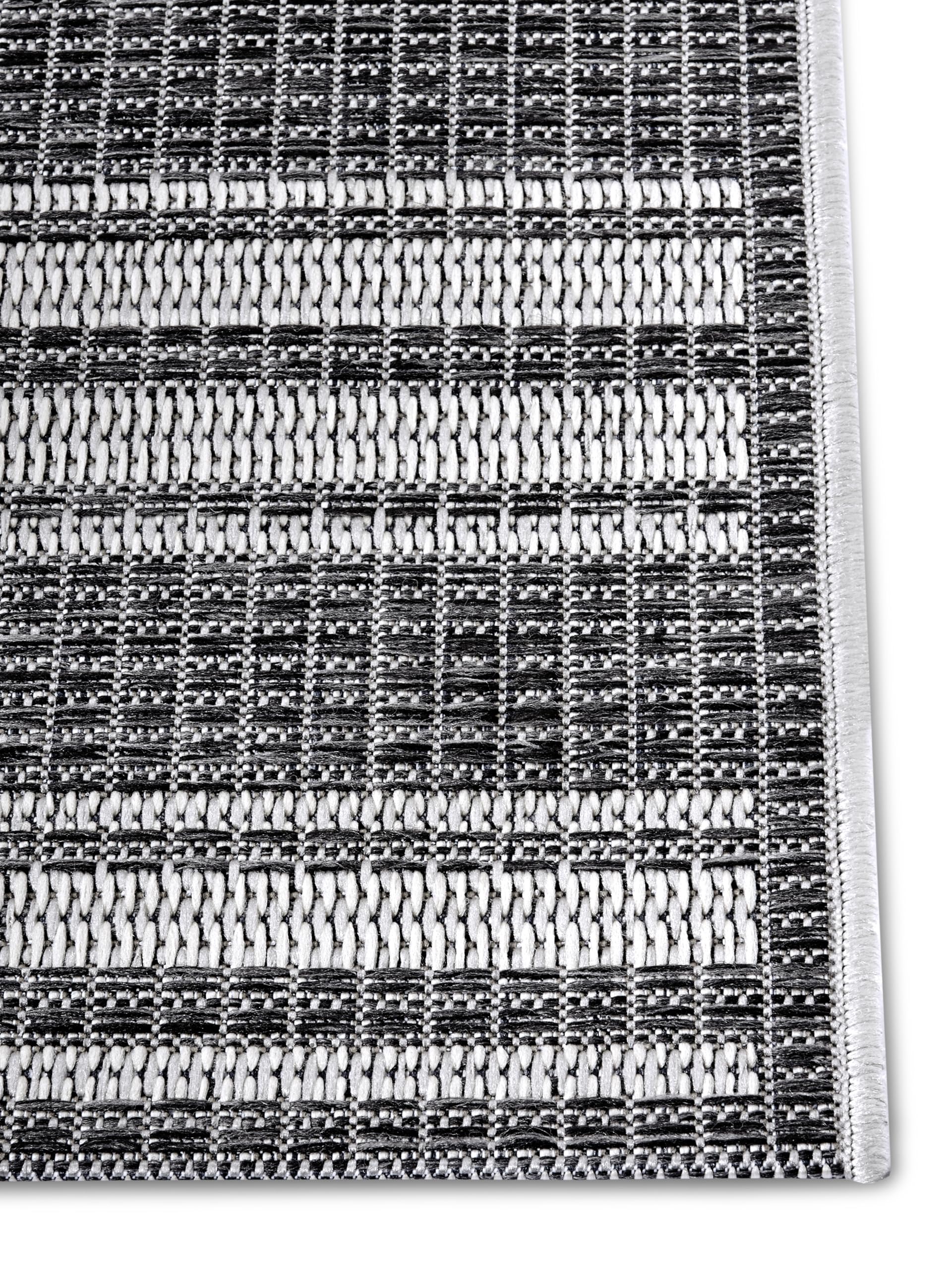 Hanse Home Temu, tappeto per interni ed esterni, resistente alle intemperie, motivo a strisce moderne, impermeabile, robusto, in tessuto piatto per giardino, balcone, terrazza, soggiorno, grigio,