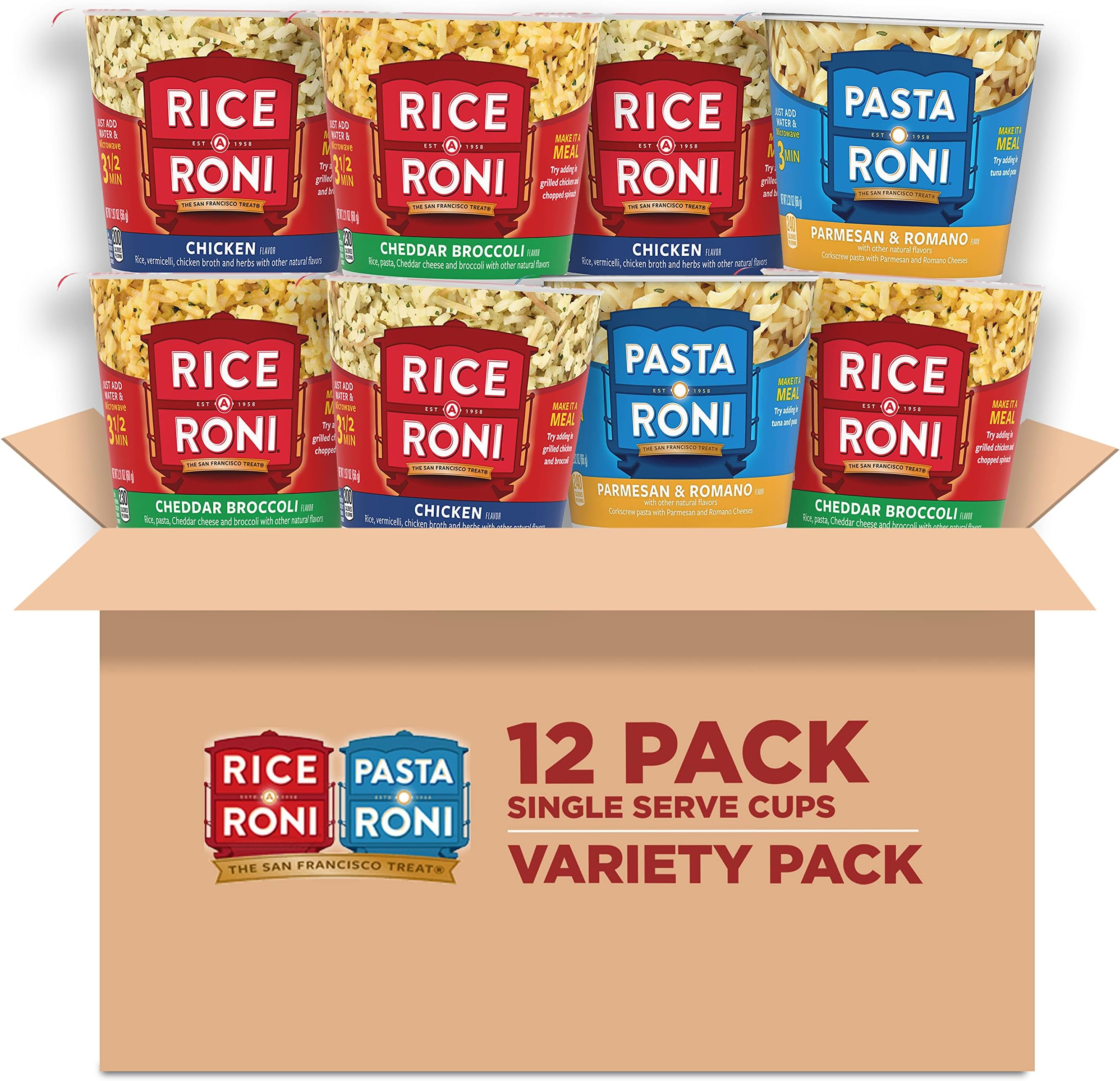 Rice-A-Roni Cups Individual Cup, 3-Flavor Variety Pack, 2.25 Oz (Pack of 12)