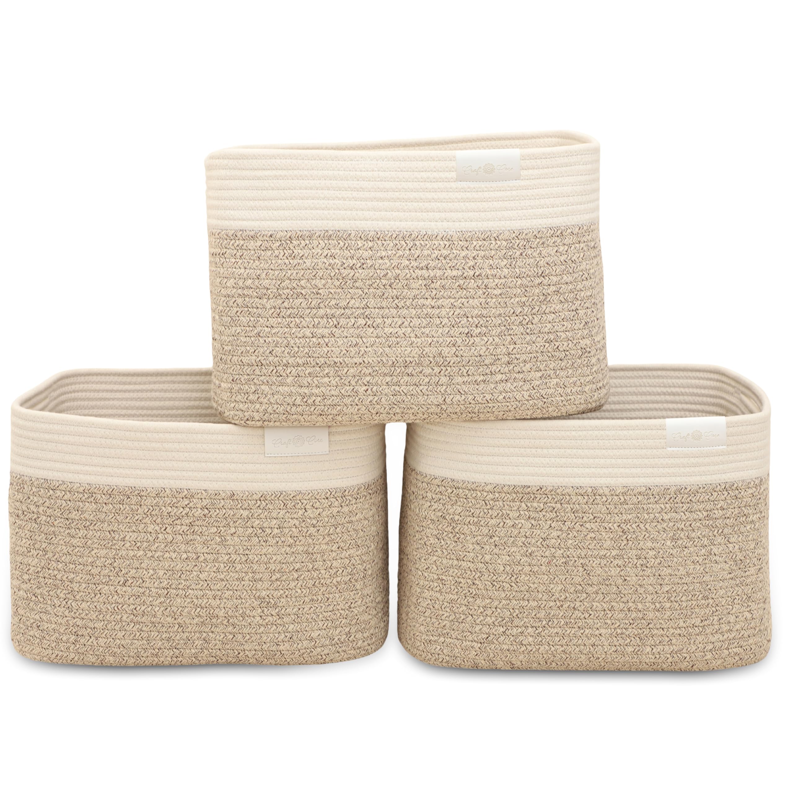 Craft Core Cotton Rope Storage Basket | Woven Rope Basket for Laundry, Toys, Blankets, Books | Bins for Organizing Living Room, Nursery | 3-Pack | 15