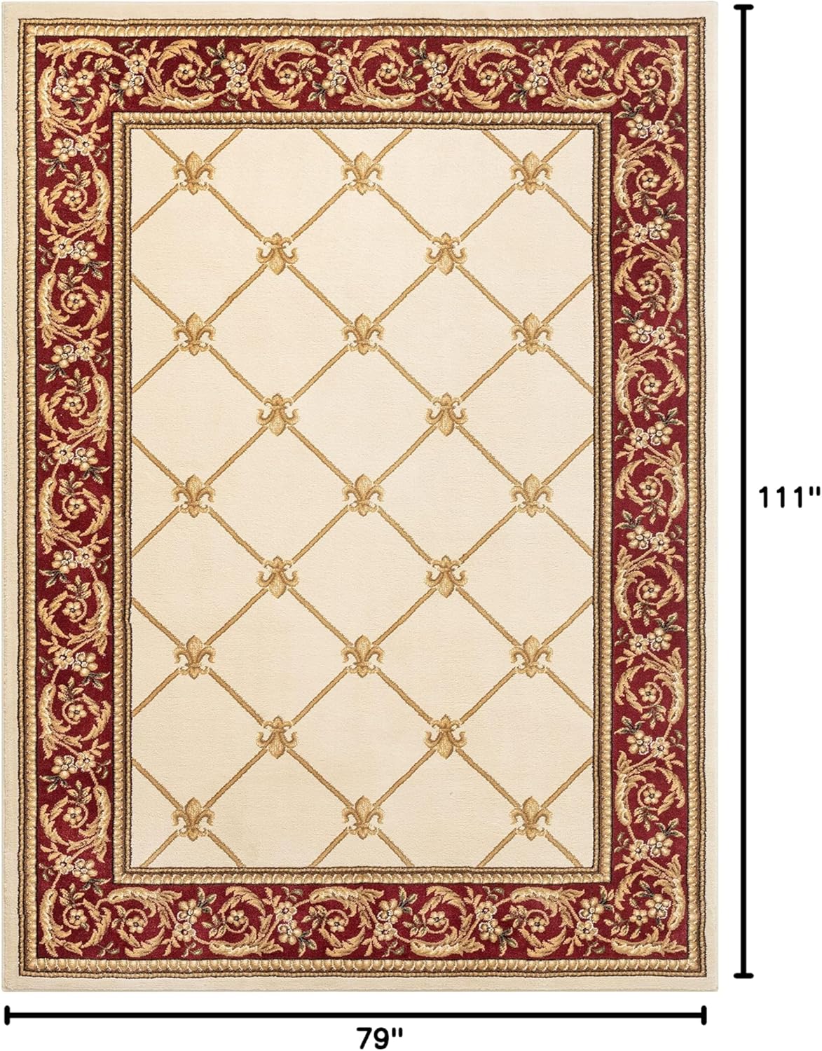 Well Woven Timeless Collection Fleur De Lis Ivory 6x9 Luxurious Traditional French Aubusson Oriental Area Rug Perfect for Living Room Bedroom or Dining Room Easy-to-Clean Durable Design