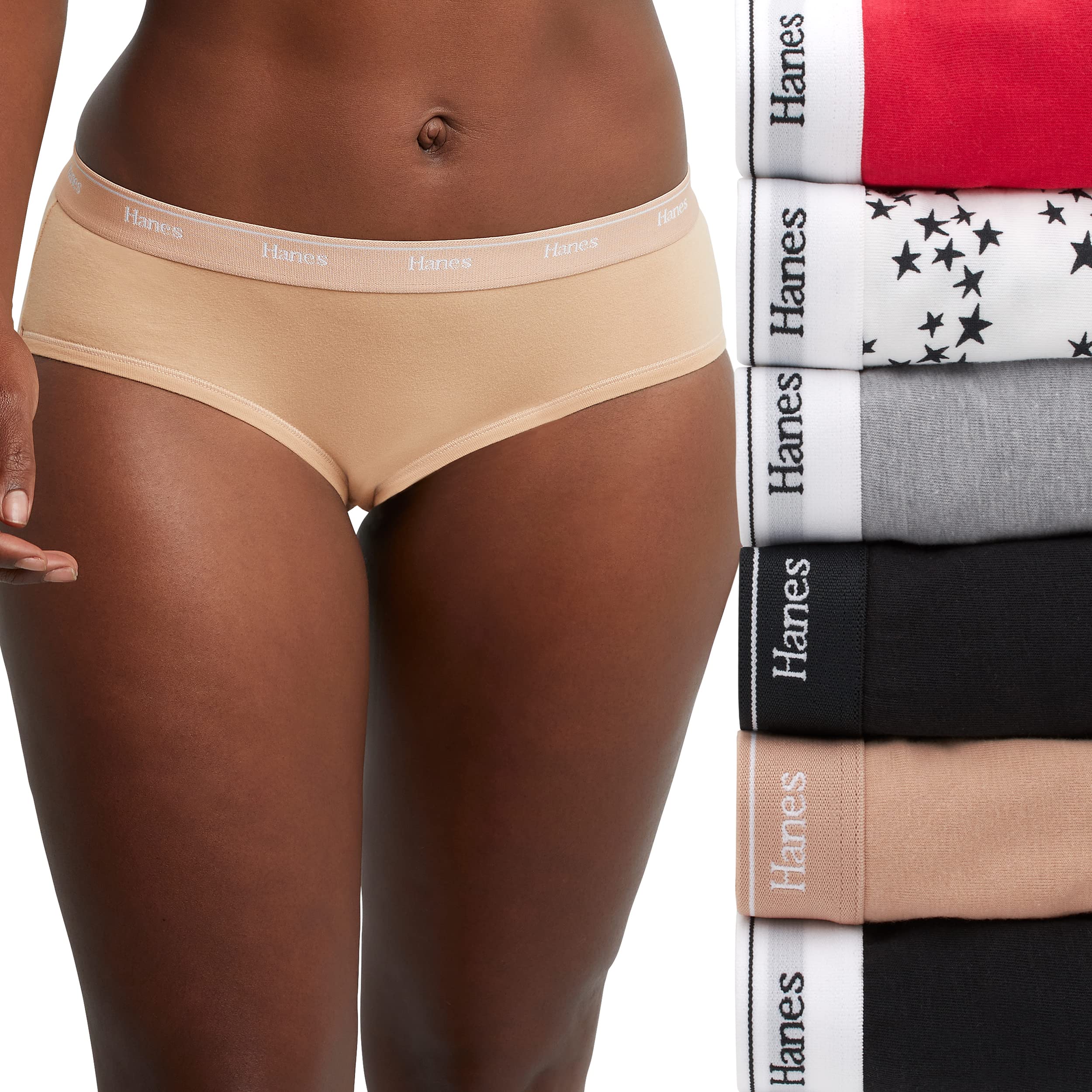 Hanes Women's Originals Panties Pack, Breathable Cotton Stretch Underwear, 6-Pack, Basic Color Mix, Small