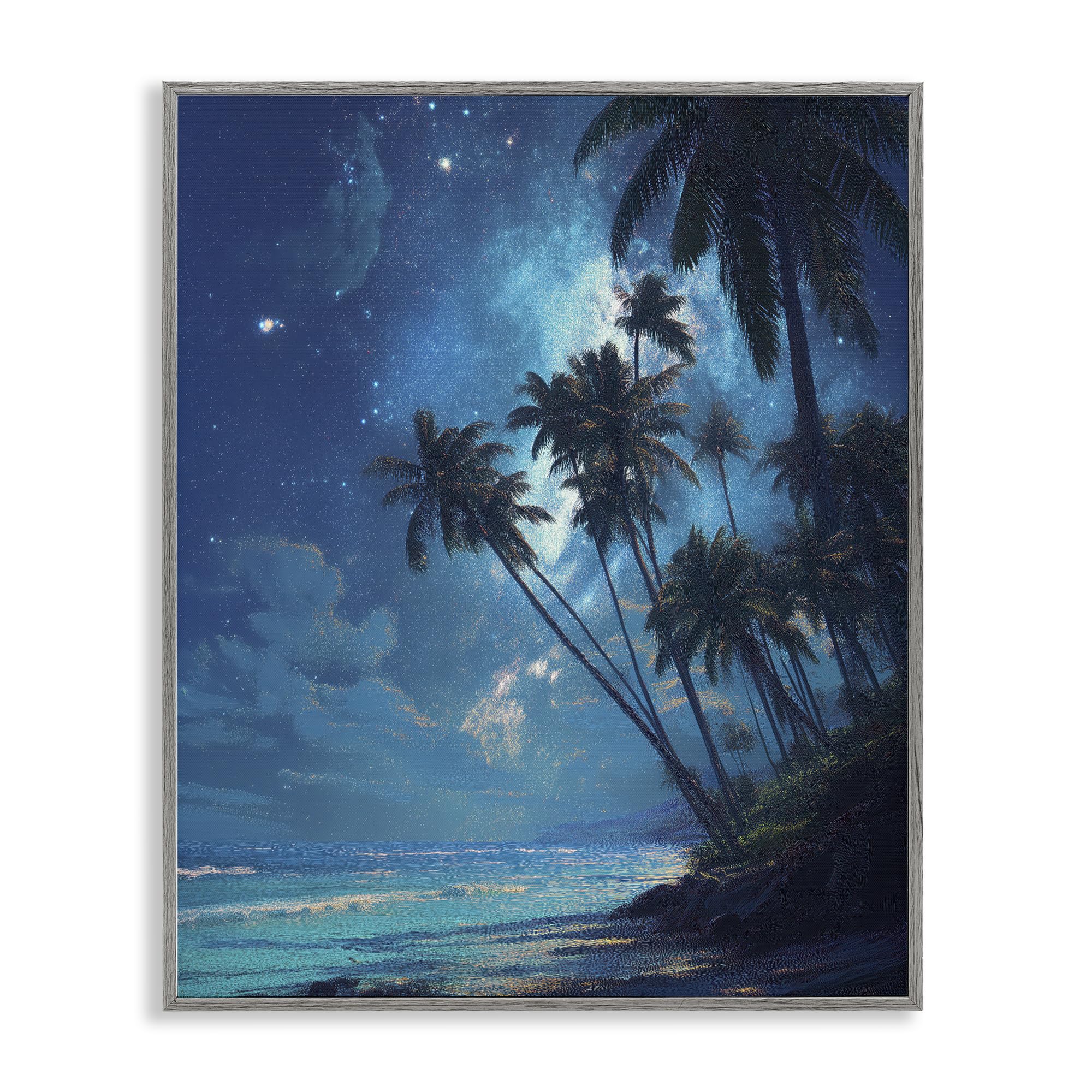 Poster encadré Motif palmiers au clair de lune gris tableau Stupell Industries 30x24