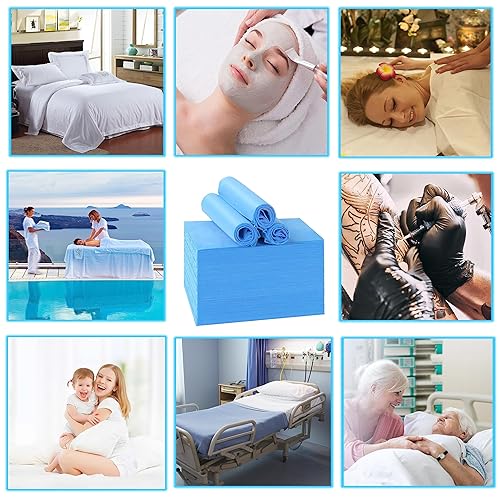 Vista 21 de Sábanas desechables para mesa de masaje, 100 piezas de 31 x 71 pulgadas, impermeables, tela suave no tejida, cubierta de cama de spa transpirable