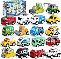 JOYIN 18 Pull Back City Cars & Trucks Set - Friction Powered Toys for Toddlers, Kids Party Favors, Easter Basket Stuffers, Classroom Prizes