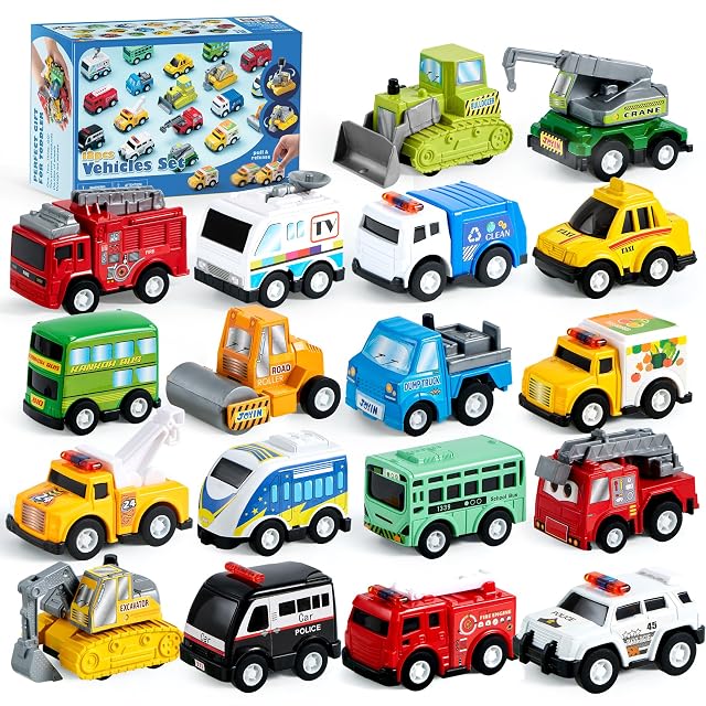 JOYIN Juego de Vehículos de Juguete y Camiones Urbanos de 18 Piezas para niños, Autos y Camiones
