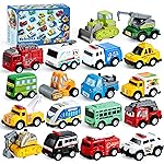JOYIN 18 Pcs Pull Back City Cars and Trucks Toy Vehicles Set, Friction Powered Cars Toys for Toddlers, Kids Stocking Stuffers, Treasure Box Gifts for Classroom, Christmas Great Gifts for Grandkids