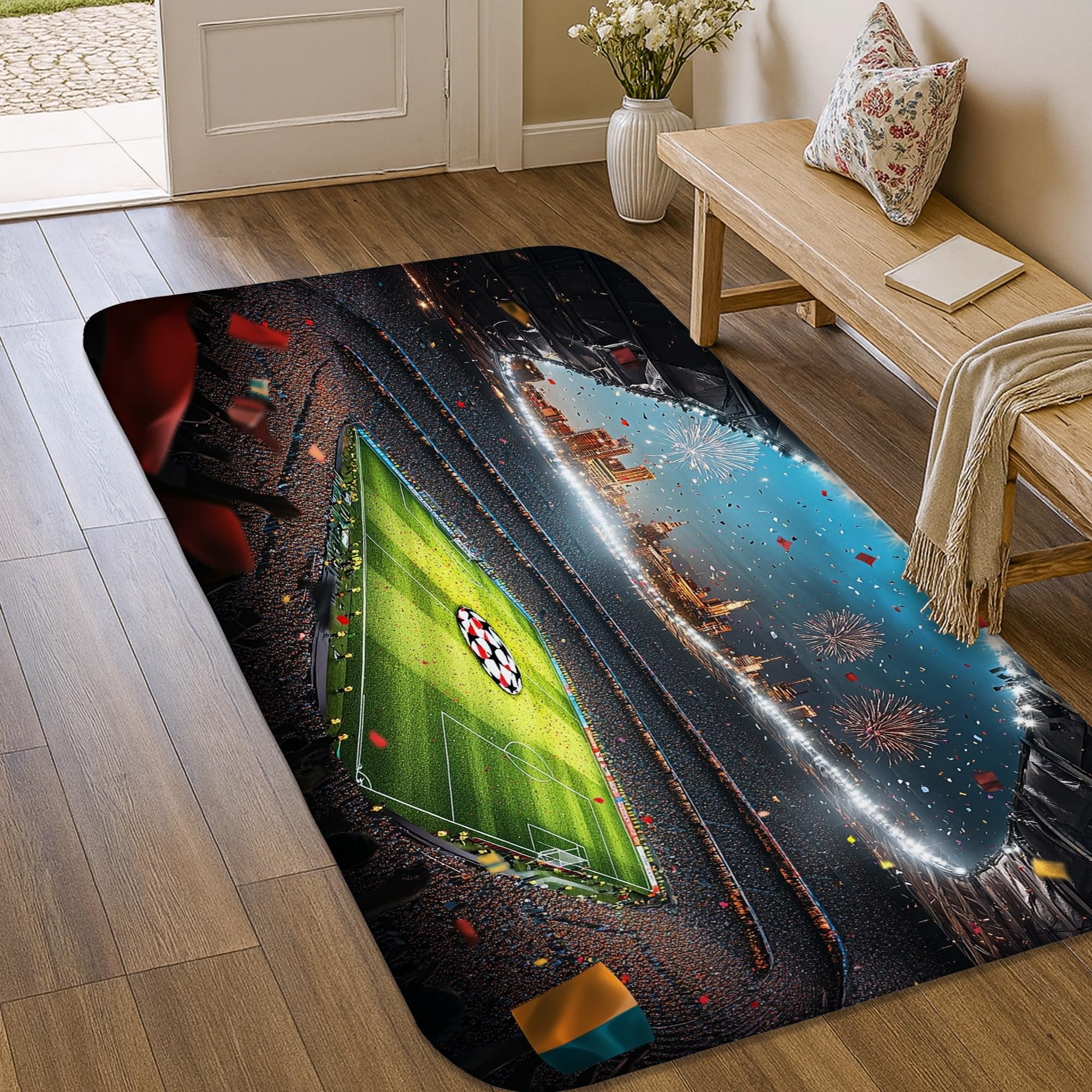 Tapis de terrain de football vert 0,9x imprimé pour salle de bain cuisine et entrée de maison