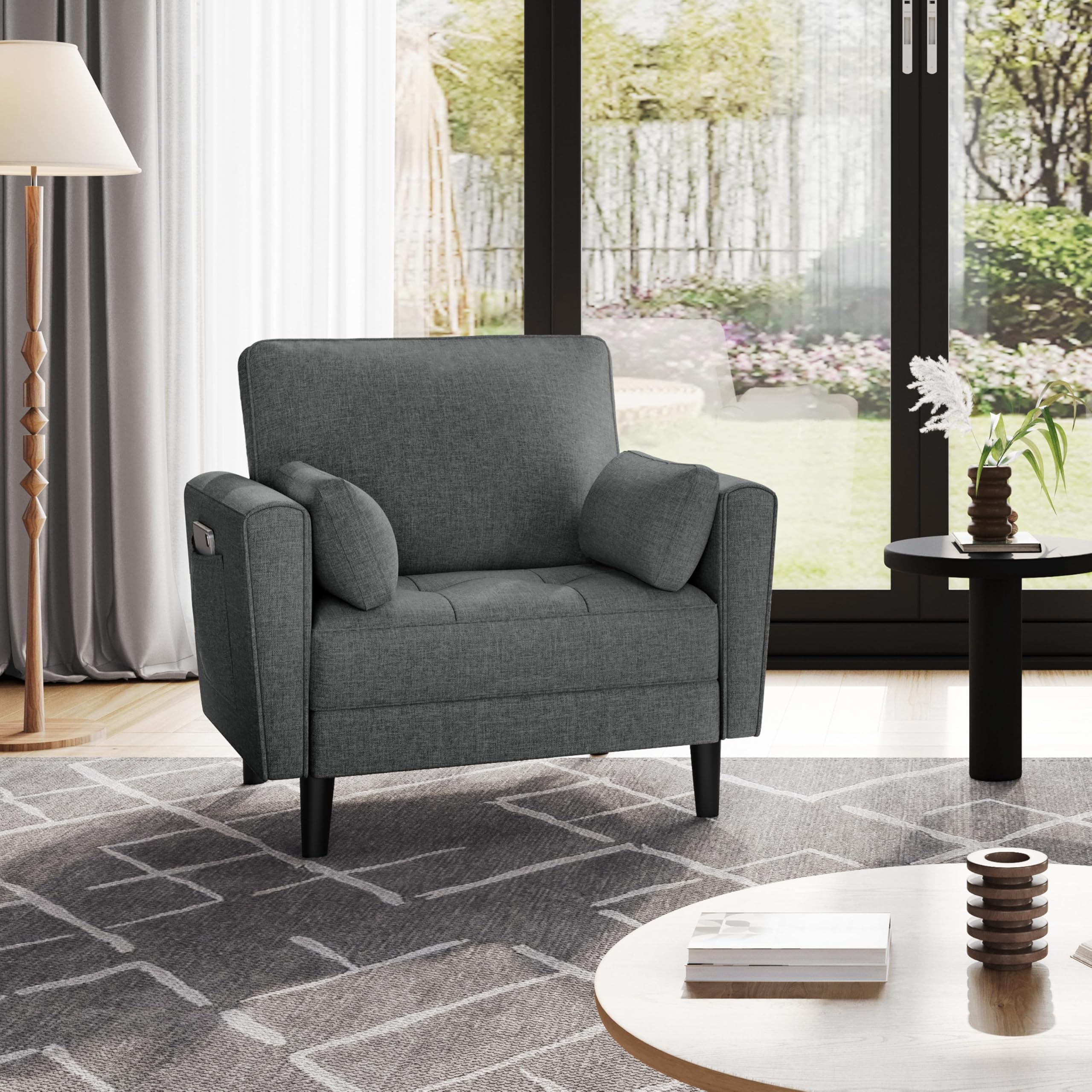 Yaheetech 1 Sitzer Sofa, Loveseat, Kleine Sofa mit 2 Kissen und Armlehnen, Moderne Leinen Couch Sofa, Couch Loungesofa Set für Wohnzimmer, Dunkelgrau Küche, Haushalt & Wohnen