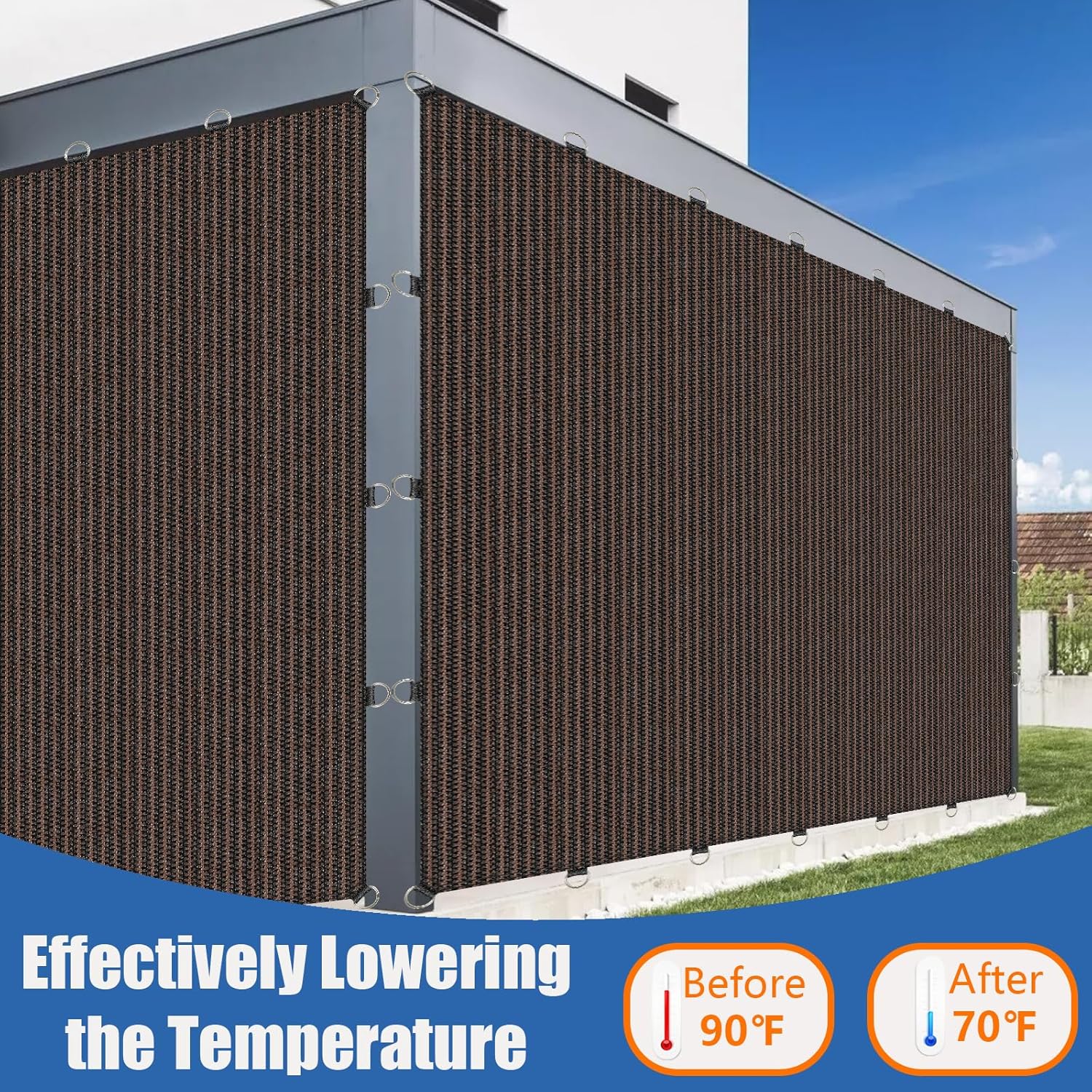 POYEE 90% 12x20ft Sun Shade Cloth with Reinforced Corner Webbing & D-Rings, Pergola Shade Cover – Breathable 200GSM HDPE Fabric for Patio, Garden, Deck & Backyard (Mocha)