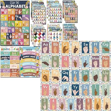 YIYDONG 24 ASL Posters - 36 ASL Alphabet Line Bulletin Board Set
