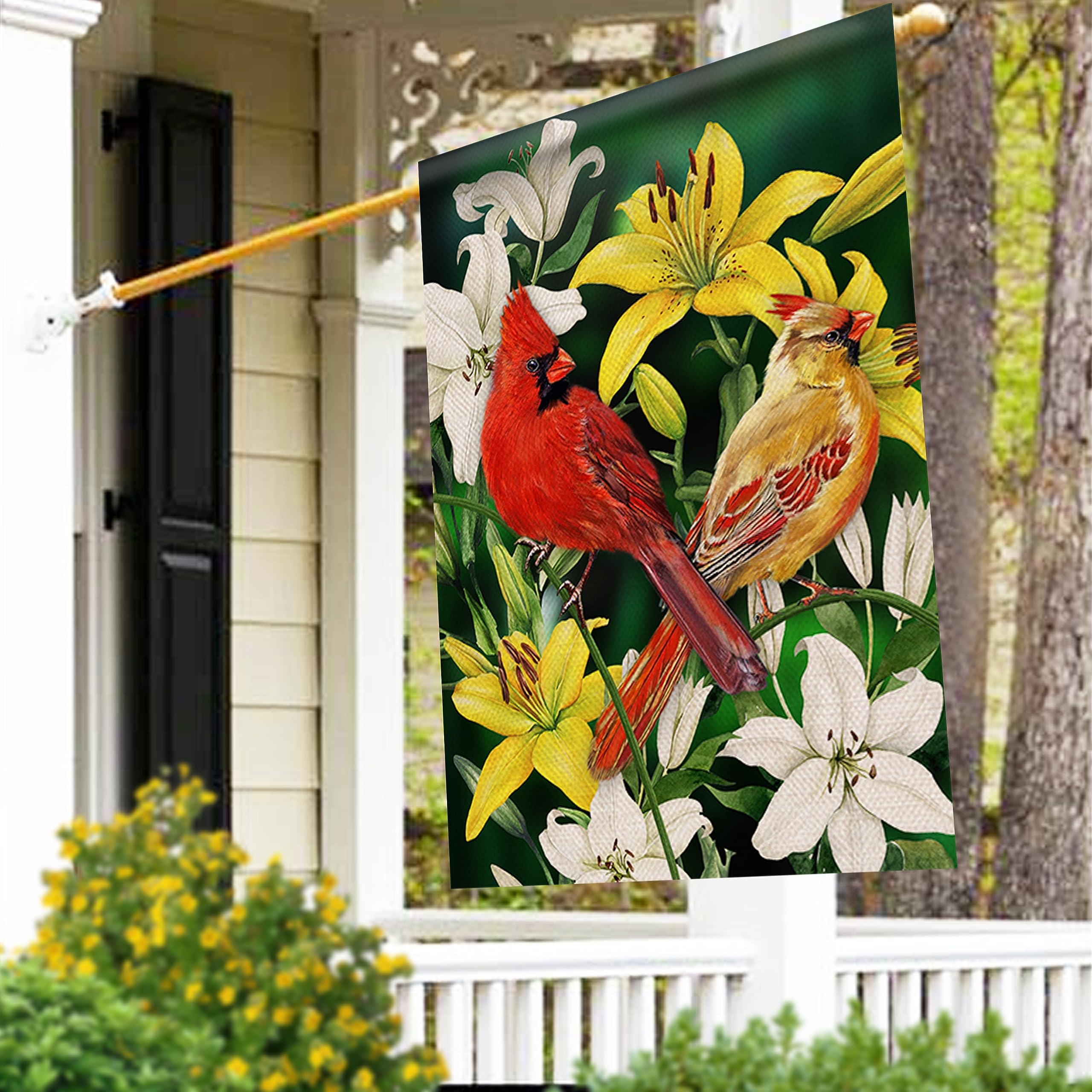 Gartenflagge „Happy Spring“ – Vintage-Red-Truck Mit Blumen, 30,5 X 45,7 Cm, Doppelseitig, Wetterfest