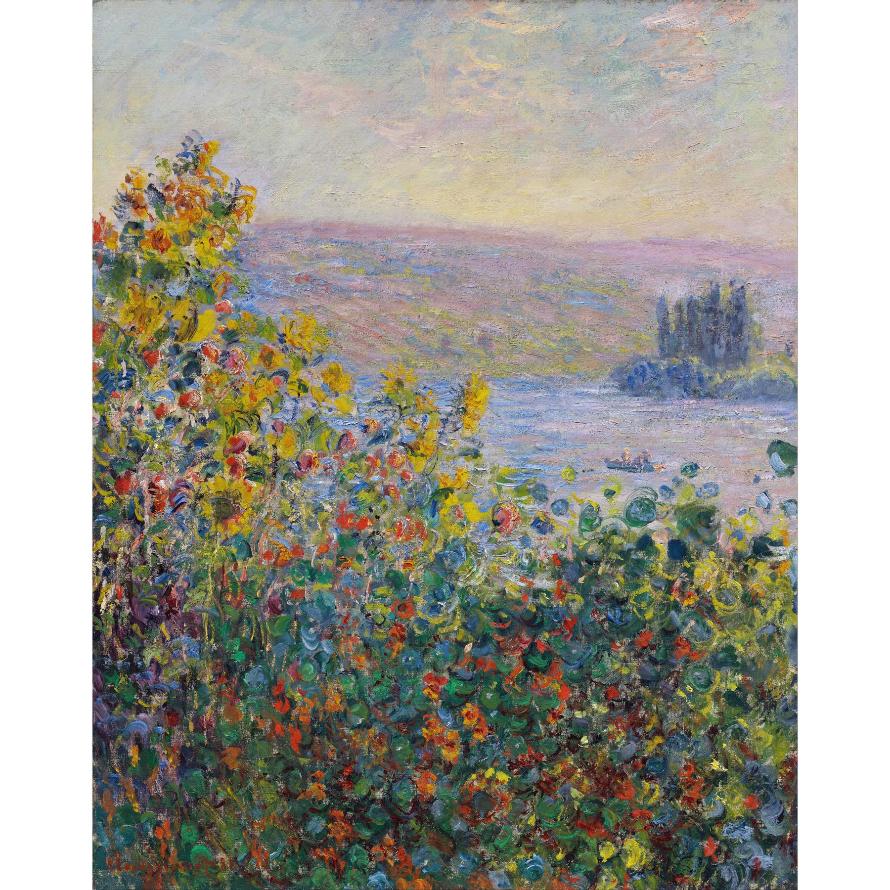Claude Monet Flower Beds At Vetheuil Large Wall Art Print Canvas Premium Poster Mural