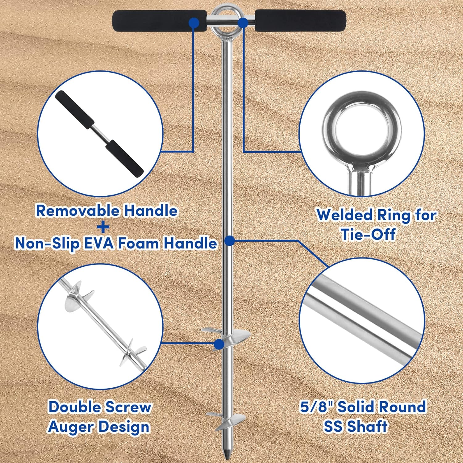 Sand Anchor for Boat, Beach Anchor Boat Sand Anchor with Bungee Dock Line to Hold Watercraft Secure, Jet Skis,Kayak ect.Apply to The Sandbar Anchor or Shallow Water Anchor(2 Material 3 Size)