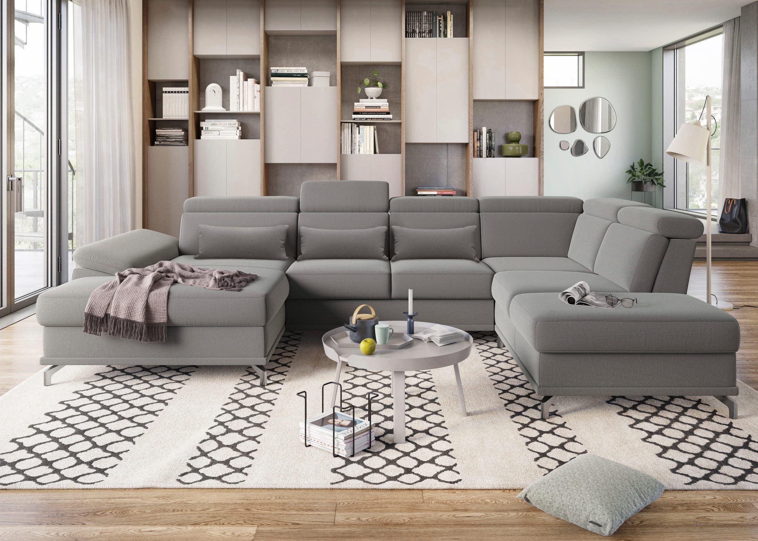 Fabrique Bossberry U-Shape 7 Seater Classy Sofa Set for Living Room/Hall/Home/Hotel Lounge (Right Side-Grey)