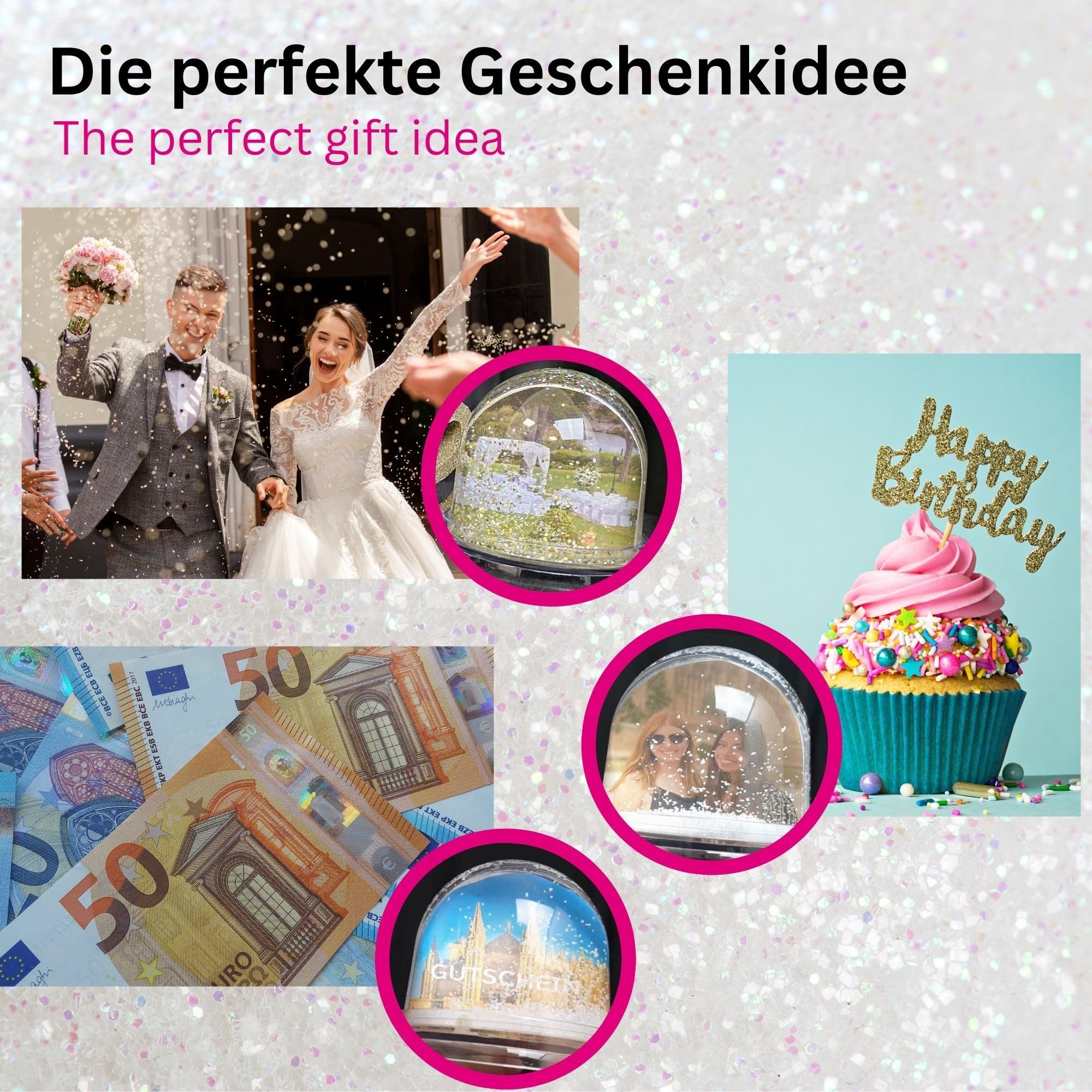 50007 Snow globe photo with base transparent with snow, Clear - Image 3