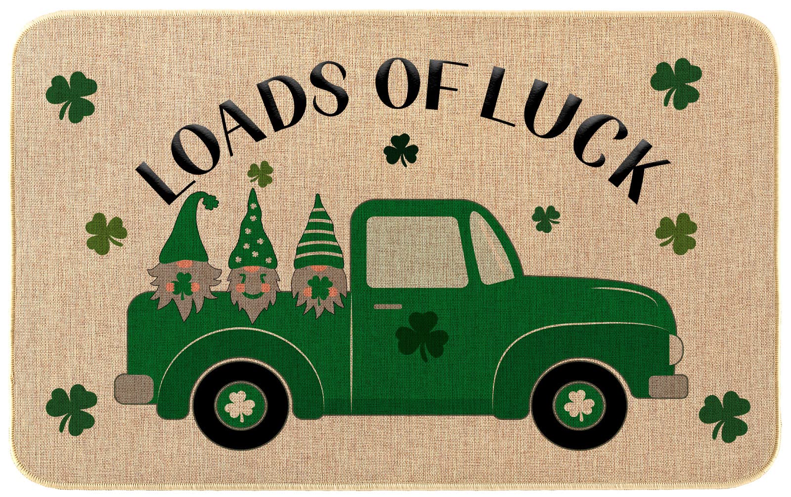 St. Patrick's Day Door Mat Indoor Outdoor Decorations Loads of Luck Clover Shamrocks Truck Doormat Non Slip Floor Decor Mats Home Kitchen Living Room Bathroom Front Door Rugs 17 x 30 Inch