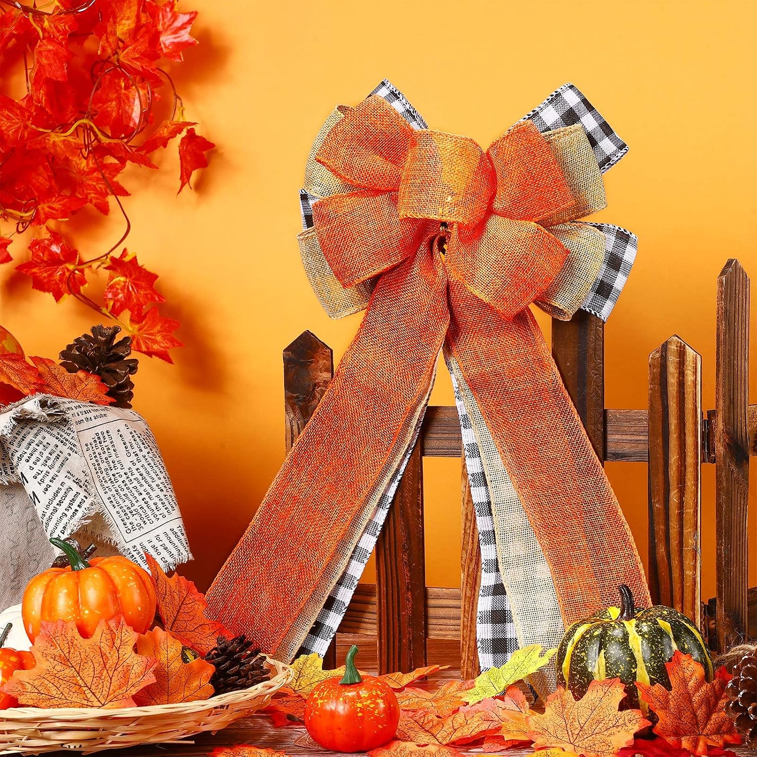 Chunyin 2 Pcs Fall Wreath Bows Large Thanksgiving Wreath Bow,Classic Style