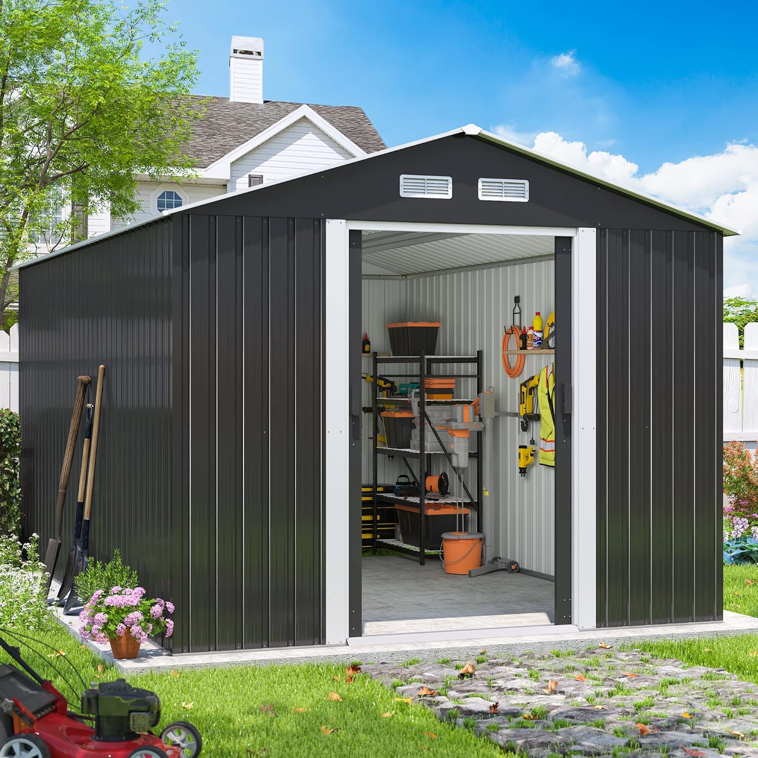 Buy HOGYME 8.5 x 13 FT Large Outdoor Storage Shed, Tall Metal Garden