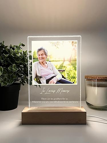 Miniatura 5 de Marco de fotos LED personalizado personalizado con soporte de madera, lámpara de mesa iluminada por la noche, en memoria amorosa, amada, mamá, papá,