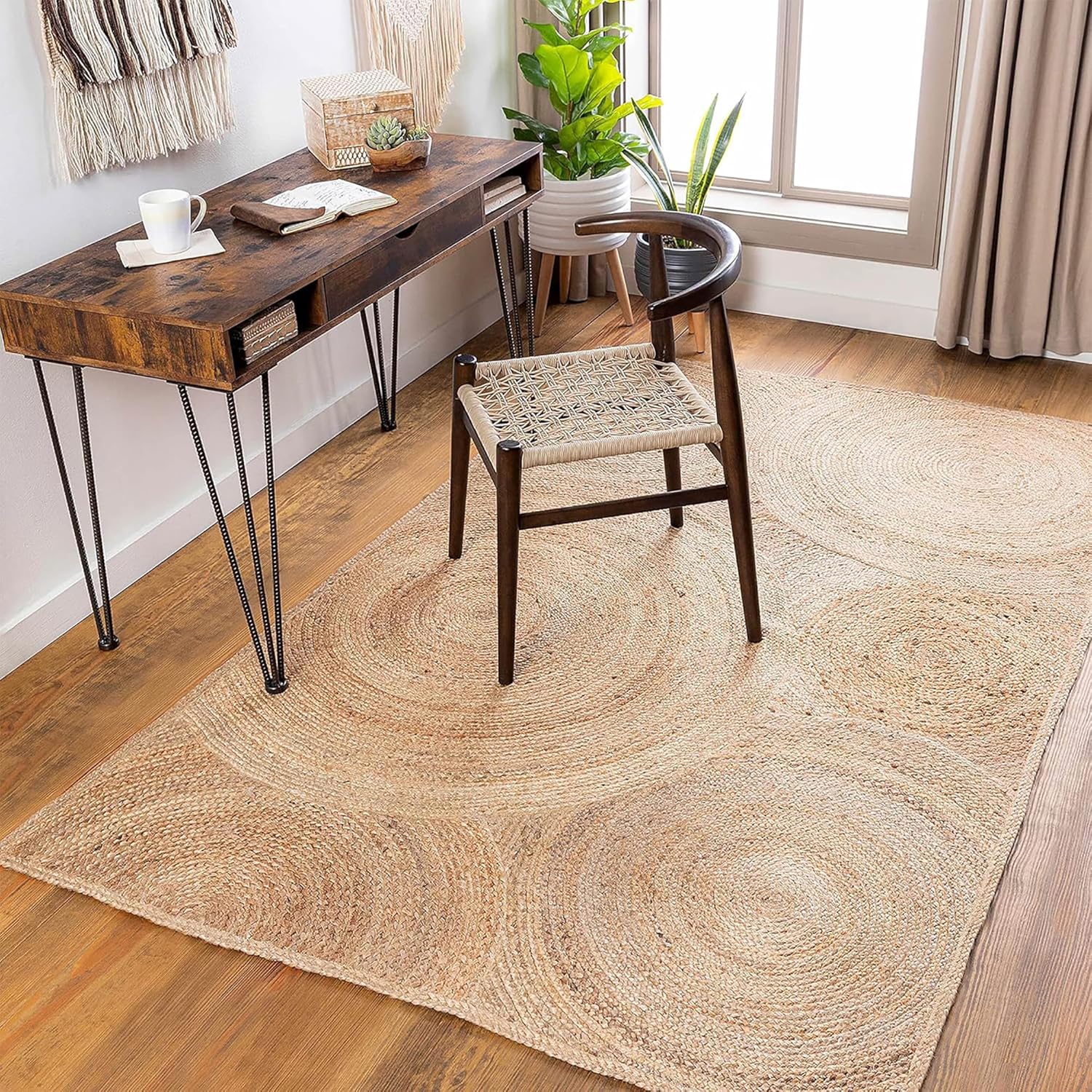 Collection Rectangular Rug - 4x8 Ft Handmade Natural Jute Area Rug Hand Braided Rug for Living Room Bedroom Large Area Rug, Beige Off Beige, NR-04-4x8-Feet
