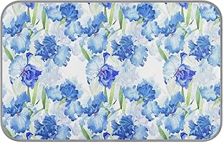 Watercolor Blue Iris Flowers with Green Leaves Botanical Texture Rectangle Ice Silk Dog Pet Pad, Soft Cooling Cat Mat Mattress, Washable Sleeping Pad for Puppy Cat Kennel (Medium) 23 x 38 inch