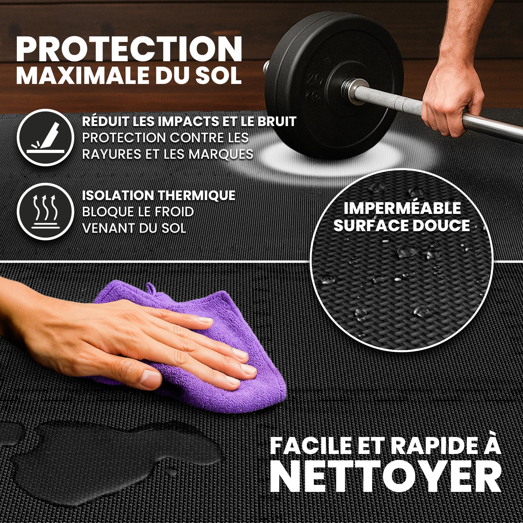Tapis de Fitness Protection de Sol Salle de Sport - Dalles en Mousse sans BPA + Bordures | Matelas Puzzle Tatami EVA Caoutchouc pour Matériel Gym Banc de Musculation Course Garage Piscine Isolation
