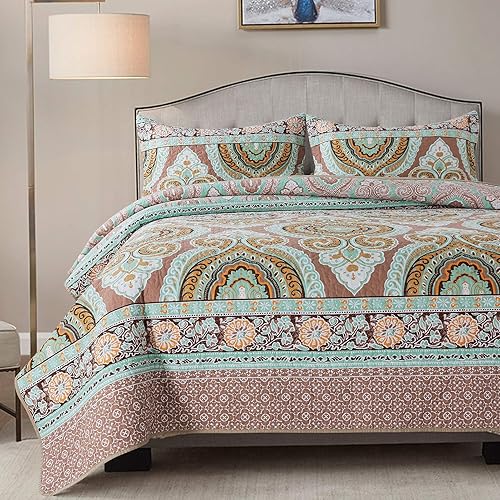 Miniatura 8 de NEWLAKE Juego de edredón de colcha de algodón, juego de colcha estampada reversible, patrón de diseño llamativo