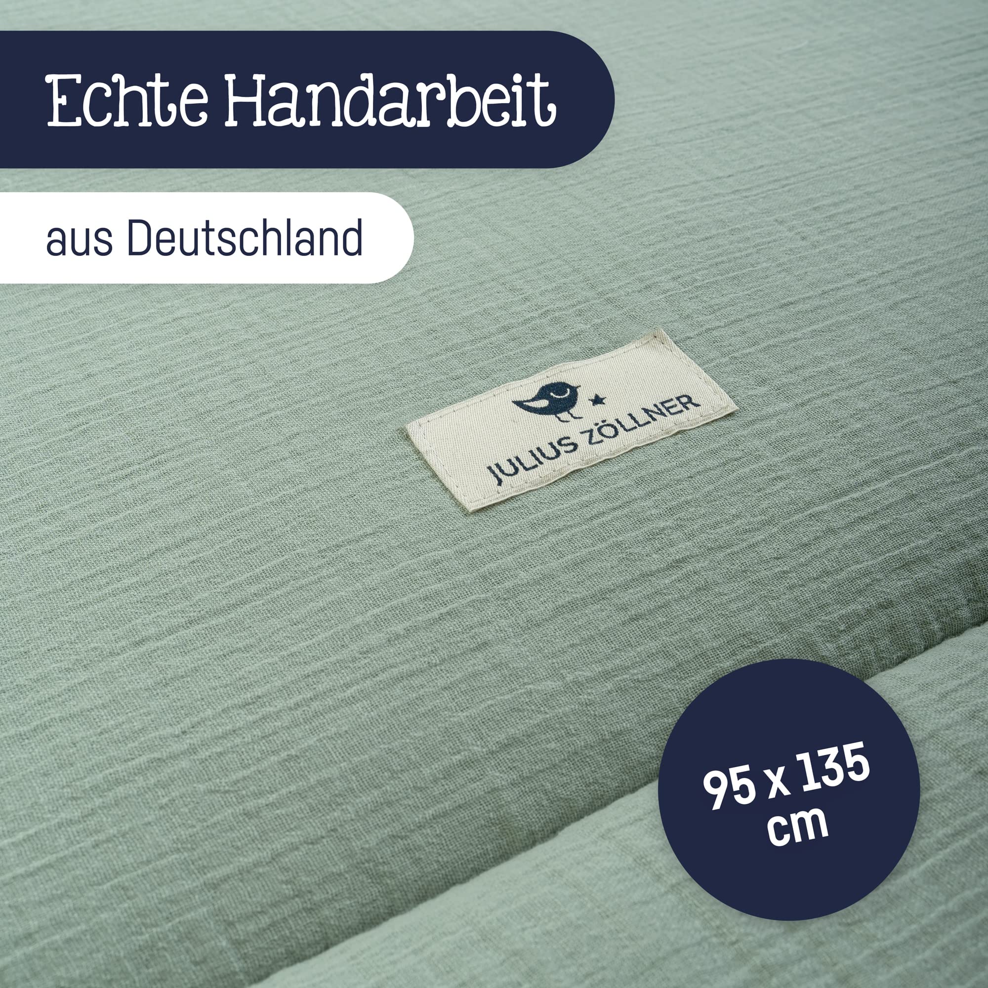 Julius Zöllner Musselin Krabbeldecke| Gr. 95x135 cm | Made in Germany | 100% Baumwollmusselin| OEKO-TEX® STANDARD 100 | Grün