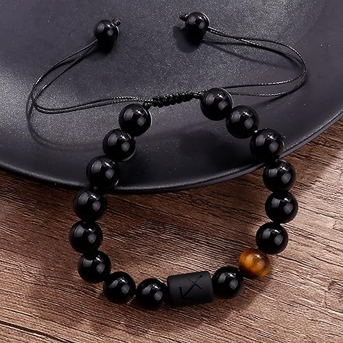 Miniatura 6 de Zodiac Bracelet for Men Women 10mm Natural Black Onyx Stone Star Sign Constellation Horoscope Bracelet Gifts (Sagittarius)