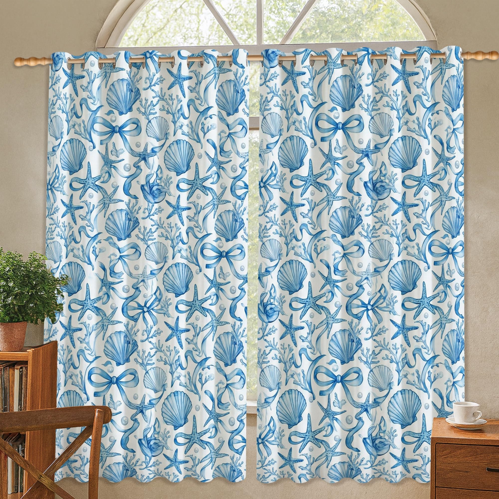 Rideaux occultants motif corail bleu été textile infroissable pour déco de chambre d'enfant