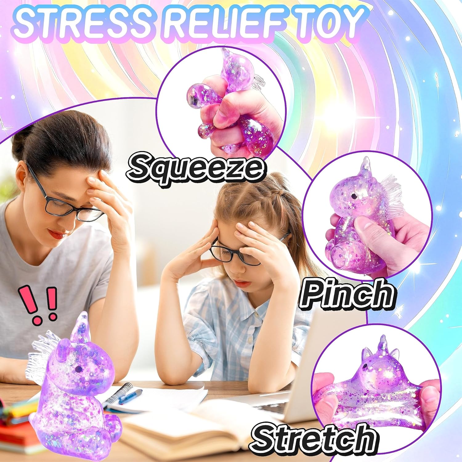 かわいいユニコーンシュガーストレスボールスクイーズトイ 大人用 1個