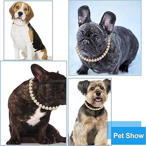 Miniatura 2 de Cadena de entrenamiento para perros con diamantes cubanos de metal con purpurina y hebilla segura en forma de corazón para perros grandes y medianos