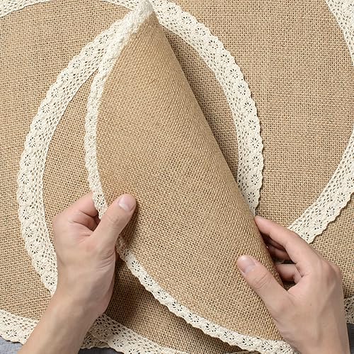 Miniatura 7 de Juego de 6 manteles individuales redondos de papel trenzado de 15 pulgadas, para interiores y exteriores, para mesas de comedor, estilo rústico