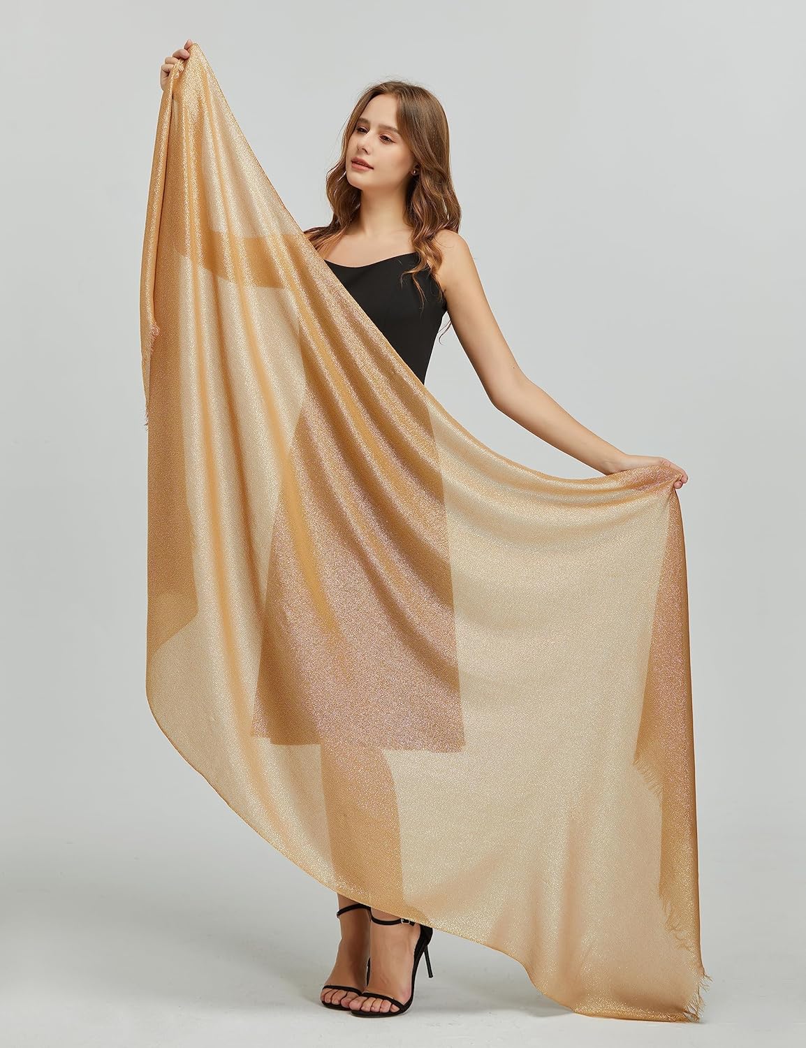 PANTONIGHT Women's Sparkling Metallic Evening Shawl Lightweight Wedding Shawl Extra Large Dressy Shawls and Wraps for Party - Image 5