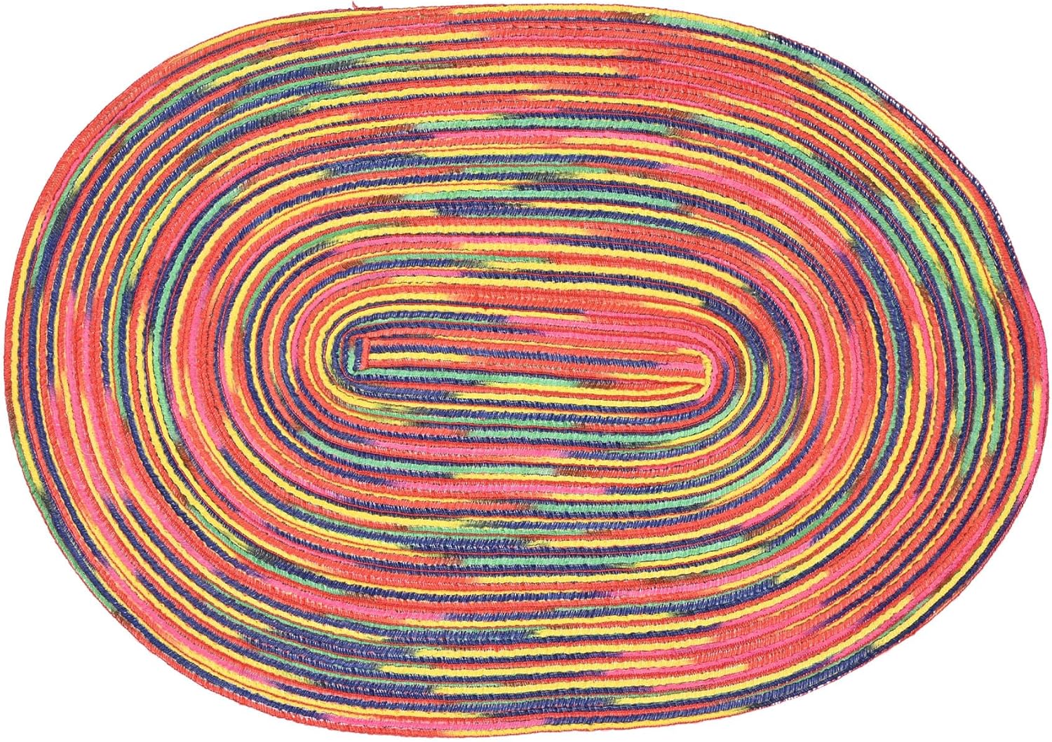 CAIT CHAPMAN HOME COLLECTION Multi-Color Braided Woven Fabric Placemats (12"x18" Oval Placemat, Rainbow)